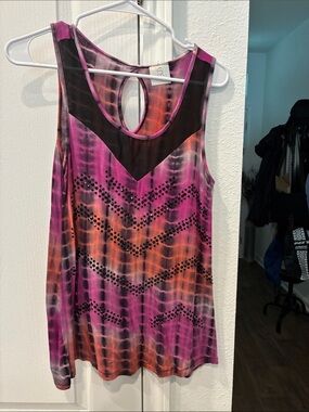 Vocal Purple and Orange Studded Mesh-Inset Tank